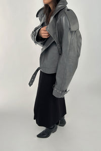 Belted Buckle Crop Jacket, Grey Outerwear MODU Atelier 