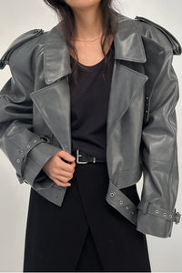 Belted Buckle Crop Jacket, Grey Outerwear MODU Atelier 