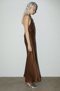 Satin Halterneck Midi Dress, Brown Dresses MODU Atelier 