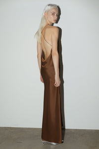 Satin Halterneck Midi Dress, Brown Dresses MODU Atelier 