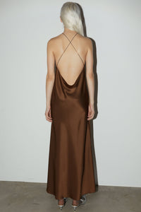 Satin Halterneck Midi Dress, Brown Dresses MODU Atelier 