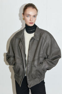 Vintage Inspired Vegan Leather Jacket, Gray Outerwear MODU Atelier 