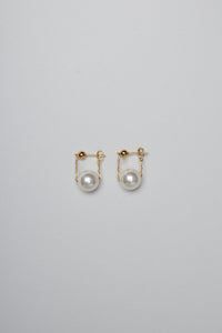 925 Gold Ball Front and Large Pearl Chain Earring Gold Plated Sterling Silver Earrings MODU Atelier 
