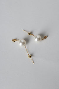 925 Gold Ball Front and Large Pearl Chain Earring Gold Plated Sterling Silver Earrings MODU Atelier 