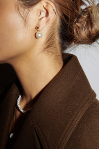 925 Gold Ball Front and Large Pearl Chain Earring Gold Plated Sterling Silver Earrings MODU Atelier 