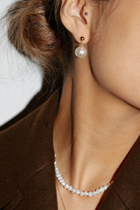 925 Gold Ball Front and Large Pearl Chain Earring Gold Plated Sterling Silver Earrings MODU Atelier 