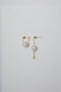 925 Gold Ball Front and Large Pearl Chain Earring Gold Plated Sterling Silver Earrings MODU Atelier 