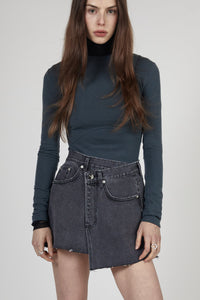 Asymmetric Warp Denim Skirt, Dark Grey Mini Skirt MODU Atelier 