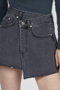 Asymmetric Warp Denim Skirt, Dark Grey Mini Skirt MODU Atelier 