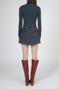 Asymmetric Warp Denim Skirt, Dark Grey Mini Skirt MODU Atelier 