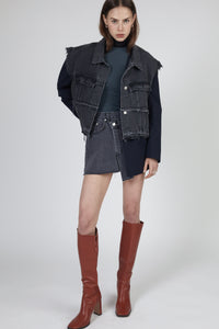 Asymmetric Warp Denim Skirt, Dark Grey Mini Skirt MODU Atelier 
