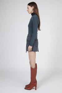 Asymmetric Warp Denim Skirt, Dark Grey Mini Skirt MODU Atelier 