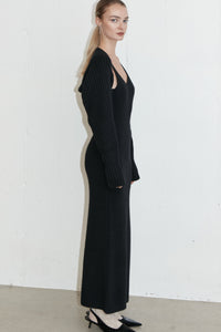 Asymmetrical Sleeveless Knit Dress Bolero Set, Black Dresses LVIR 