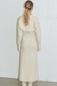 Asymmetrical Sleeveless Knit Dress Bolero Set, Cream Dresses LVIR 