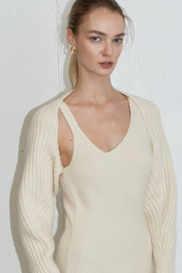 Asymmetrical Sleeveless Knit Dress Bolero Set, Cream Dresses LVIR 