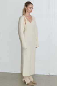 Asymmetrical Sleeveless Knit Dress Bolero Set, Cream Dresses LVIR 
