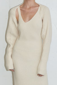Asymmetrical Sleeveless Knit Dress Bolero Set, Cream Dresses LVIR 