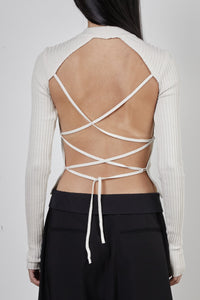 Backless Lace-up Knit Top, Cream Top MODU Atelier 