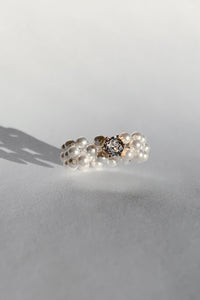 Beaded Pearl Ring with Single Cubic Gold Plated Sterling Silver Ring MODU Atelier 
