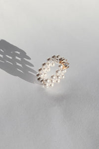 Beaded Pearl Ring with Single Cubic Gold Plated Sterling Silver Ring MODU Atelier 