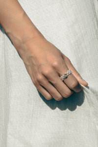 Beaded Pearl Ring with Single Cubic Gold Plated Sterling Silver Ring MODU Atelier 