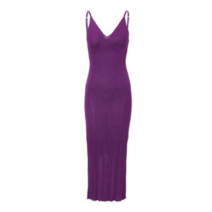 Bustier Maxi Knit Dress, Purple Dresses LVIR 