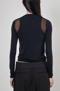 Contrast-Mesh Slim Fit Top, Black Top LVIR 