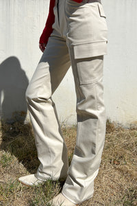 Cotton Cargo Straight-Fit Pants, Cream Pants LVIR 
