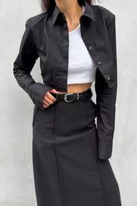 Cropped Shoulder Pad Shirt, Black Shirts & Tops MODU Atelier 