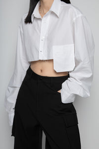 Cropped White Button Up Shirt Shirts & Tops MODU Atelier 