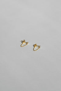 Cubic and Chain Stud Earrings Gold Plated Sterling Silver Earrings MODU Atelier 