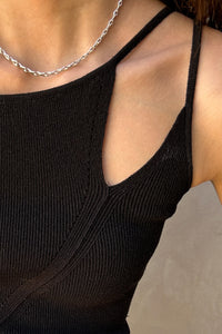 Diagonal Line Ribbed String Top, Black Shirts & Tops LVIR 