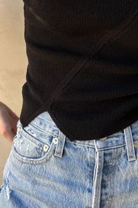 Diagonal Line Ribbed String Top, Black Shirts & Tops LVIR 