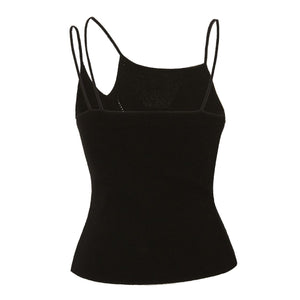 Diagonal Line Ribbed String Top, Black Shirts & Tops LVIR 