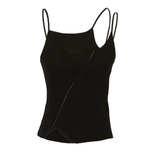 Diagonal Line Ribbed String Top, Black Shirts & Tops LVIR 