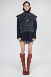 Distressed Denim Vest, Dark Grey Woven Vest MODU Atelier 