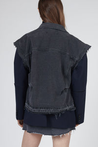 Distressed Denim Vest, Dark Grey Woven Vest MODU Atelier 