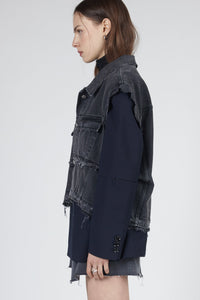 Distressed Denim Vest, Dark Grey Woven Vest MODU Atelier 