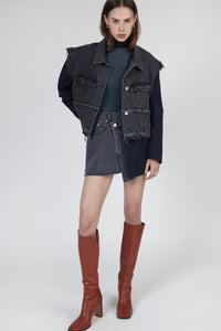 Distressed Denim Vest, Dark Grey Woven Vest MODU Atelier 