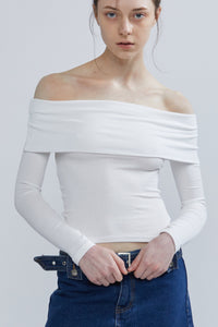 Fitted Off-The-Shoulder Top, White Shirts & Tops MODU Atelier 