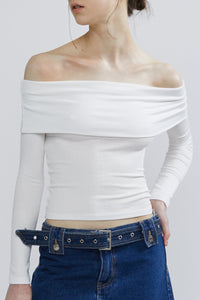 Fitted Off-The-Shoulder Top, White Shirts & Tops MODU Atelier 