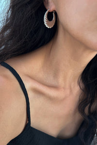 Flat Ribbed Hoop Earring Sterling Silver Earrings MODU Atelier 