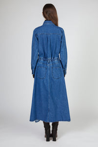 Front Slit Denim Midi Dress, Blue Dresses MODU Atelier 