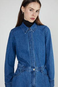 Front Slit Denim Midi Dress, Blue Dresses MODU Atelier 