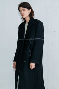 Giverny Twill Belt Detail Double Breasted Coat, Black RECTO 