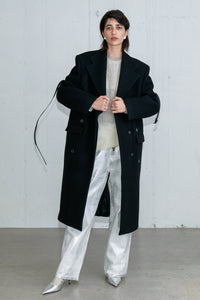 Giverny Twill Belt Detail Double Breasted Coat, Black RECTO 