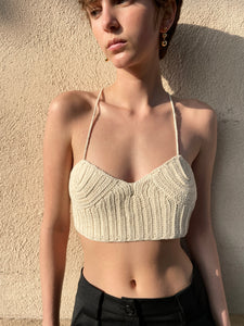 Handmade Cotton Knit Bustier, Beige Shirts & Tops LVIR 