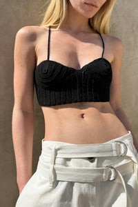 Handmade Cotton Knit Bustier, Black Shirts & Tops LVIR 