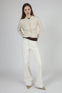 Heart Buttoned Ribbed Cardigan, Beige Knit Tops MODU Atelier 