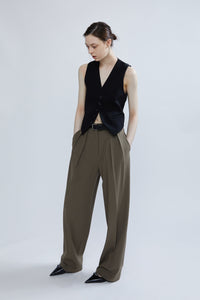 Low Waisted Pleated Pants, Olive Pants MODU Atelier 